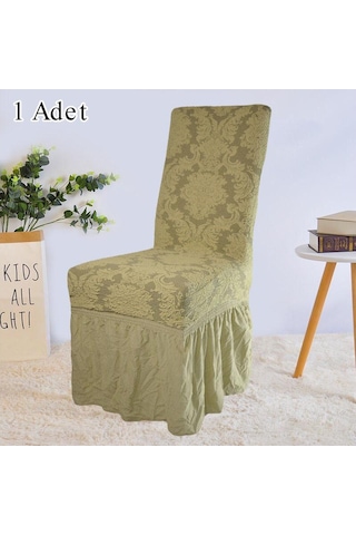 StarMall Jakarli Şal Desen Etekli Sandalye Örtüsü, Yüksek Kaliteli, Yıkanabilir, Esnekli, Lastikli 1 Adet Bej
