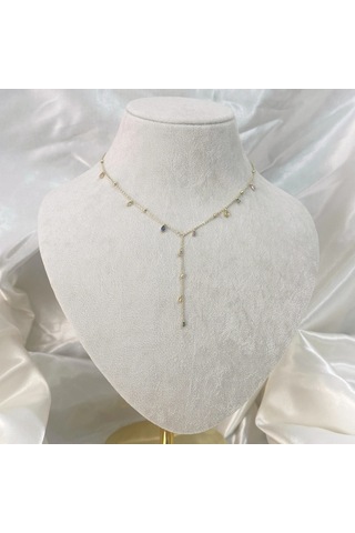 Renkli Taşlı Y Kolye Gold Gold