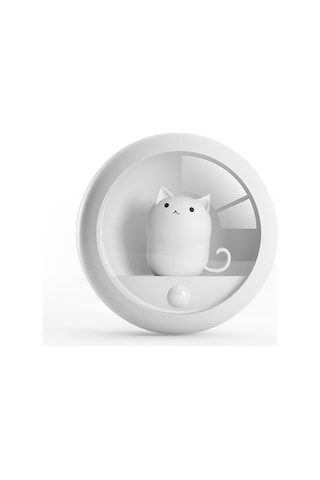 Konesam Kedi Figürlü Usb Akıllı Hareket Sensörlü Gece Lambası - Sabit Ve Otomatik Işık Modu, Duvar/masa/makaslı Montaj, 4000k Işık Tonu, 800mah Pil Beyaz
