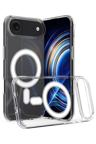 Apple Uyumlu iPhone 17 Air Magsafe Kılıf Manyetik Halka Şeffaf Silikon