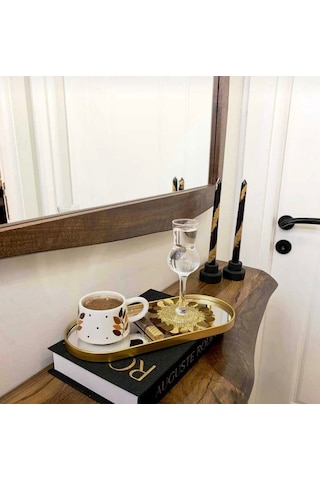 Febrini Aynalı Duvara Asılabilen Dekor Ve Kahve Sunumluk Oval Gold Tepsi 12x30 Cm 3 Adet Altın