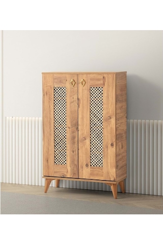 Mobilgen Ceviz Hasırlı Ayakkabılık Ceviz