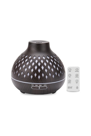 Techbloom 400 Ml Siyah Ahşap Desen Uzaktan Kumandalı Ultrasonik Esansiyel Yağ Difüzörü Nemlendirici Susuz Otomatik Kapanma Ahşap