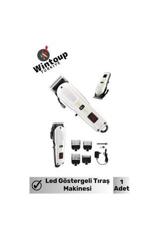 Wintoup Kablosuz Şarjlı Dijital Göstergeli Saç Sakal Tıraş Makinesi Beyaz - Kırmızı