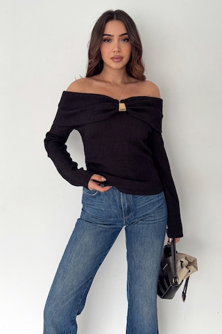 Noa & Noa Kadın Omuz Açık Toka Detaylı Bluz Burgundy Charm Siyah