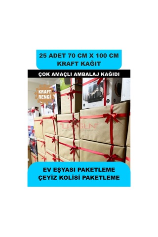 25 Adet 70cm X 100cm 100 Gr. Kraft Ambalaj Kağıdı, Çeyiz Ev Eşyası Hediye Ürün Paketleme, Çocuk Etkinlikleri