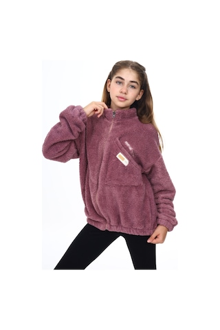 Toontoy Kız Çocuk Nakışlı Peluş Hırka Gül Kurusu