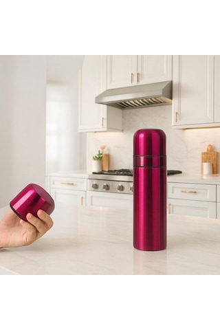 500 Ml Pembe Paslanmaz Çelik Termos Çift Katmanlı Vakumlu, 24 Cm, Isı Yalıtımlı Sızdırmaz Seyahat Ve Ofis Matara Çok Renkli