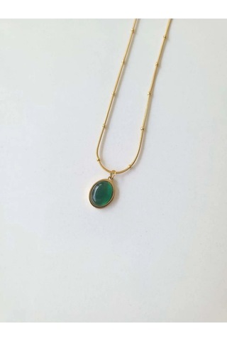 Çelik Gold Yeşil Taşlı Kadın Kolye - Emerald Sevgiliye Hediye