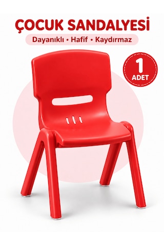 Beylini Çocuk Sandalyesi Anaokulu Kreş Kurs Mini Tabure Dayanıklı Rahat Plastik Kırmızı