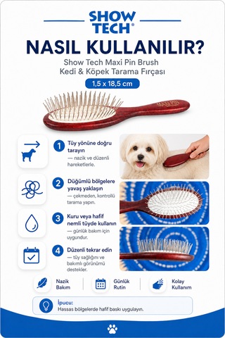 Showtech Maxi Pin Brush Kedi Ve Köpekler İçin Hassas Tarama Fırçası 1,5 X 18,5 Cm
