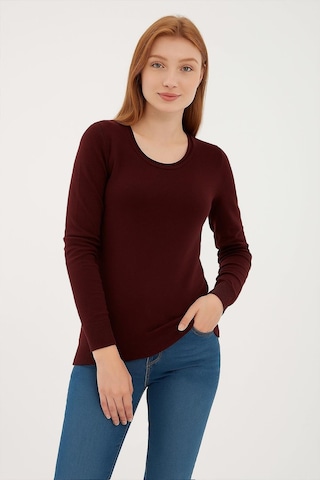 Fashion Friends Kadın U Yaka Kazak 25k0779k1 Bordo