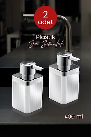 Grimorlife 2 Adet Akrilik Sıvı Sabunluk Mutfak Banyo Sabunluk Seti-beyaz- 400 Ml Cam Değildir Beyaz