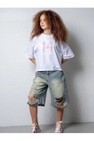 Zekids Kız Çocuk 14 Lıfe Yazılı Pamuklu Tshirt-15795 Beyaz