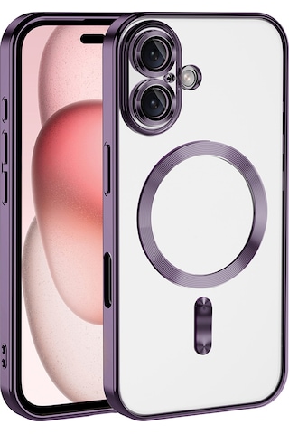 Apple Uyumlu iPhone 16 Plus Kılıf Kamera Korumalı M-safe Wireless Şarj Özellikli Zore Demre Kapak Derin Mor