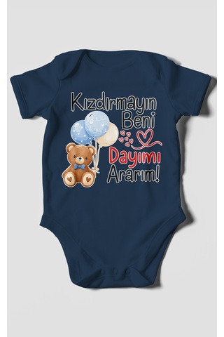 Morivokids Kızdırmayın Beni, Dayımı Ararım Kısa Kollu Bebek Body %100 Pamuk Lacivert