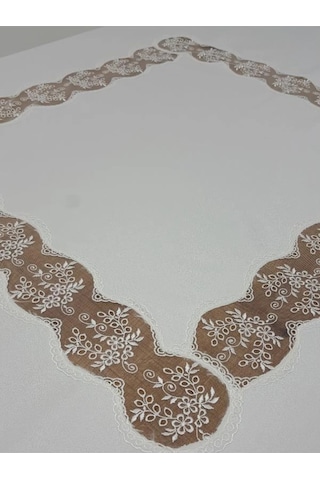 Bahar Lüx Dantelli Krep Kumaş Krem Masa Örtüsü 170x330 Cm - 1001 Çok Renkli