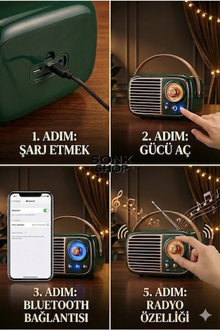 Sonx Nostaljik Retro Bluetooth - Fm Radyo, Usb Ve Bluetooth Kablosuz Hoparlör