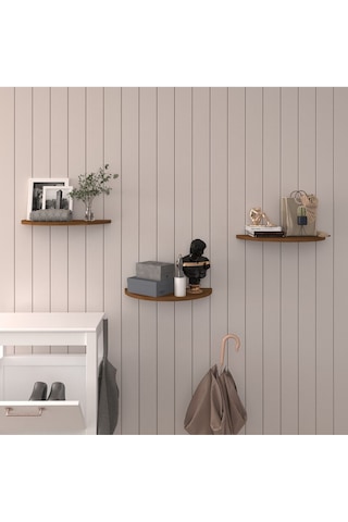 Doğal Modern Organizer Düzenleyici 3'lü Oval Dekoratif Kitaplık Banyo Mutfak Duvar Rafı Ceviz