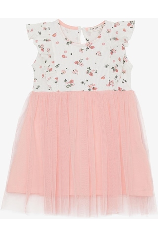 Breeze Kız Bebek Elbise Çiçekli Tüllü Fırfırlı 9 Ay-3 Yaş, Ekru Ekru
