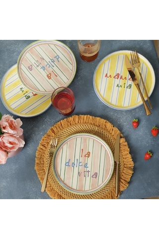 Keramika Mama Mia & La Dolce Vita Pasta Tabağı 22 Cm 4 Adet Çok Renkli
