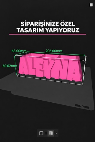 Kişiye Özel İsimli Kalemlik, 3 Bölmeli Çocuk Odası Masaüstü Organizeri İsme Özel Hediye Pembe