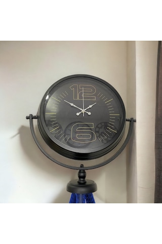 Siyah Metal Ofis Salon Otel Ayaklı Seyyar Saat B41 Siyah