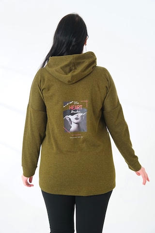 Lady Majestic Büyük Beden Kapüşonlu Sweatshirt Haki