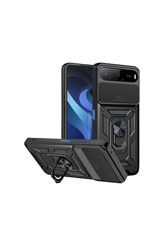 Tecno Spark 40 5g Uyumlu Tank Kılıf Yüzük Standlı Tam Darbe Koruma Zırhlı Outdoor Kapak Siyah