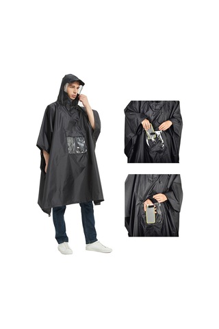 Tomshoo Çok Fonksiyonlu Hafif Su Geçirmez Kapşonlu Yağmur Panço Siyah