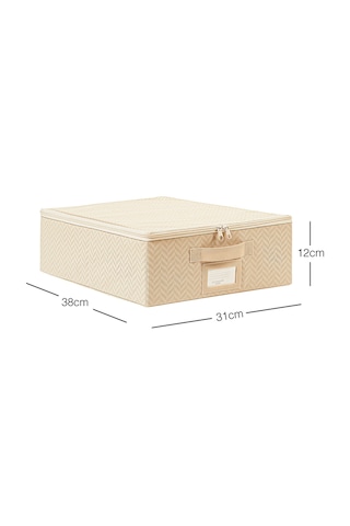 Ocean Home Textile Küçük Boy Bej Balıksırtı Destekli Kutu Hurç 31 x 38 x 12 cm