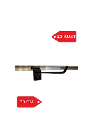 25 Adet 20 cm Kanallı Pano Kancası Raf Askısı Siyah