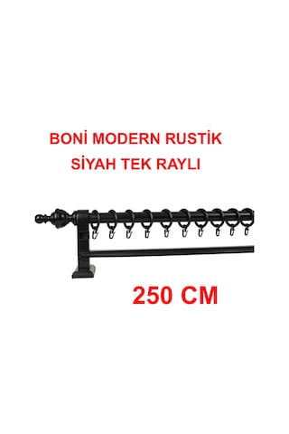 Boni Modern Rustik Ahşap Rustik Perde Askısı Tek Raylı-siyah 250 Cm Siyah