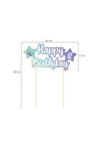 Kelebek Temalı Happy Birthday Kaligrafi Pasta Üstü Süs Tüm Yaşlar