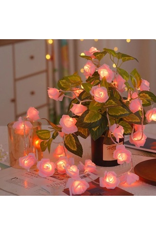 Yaozixa Pembe Gül Desenli Led Işık Zinciri, 3m Uzunlukta, 20 Ampul, Yumuşak Işık, Ev Dekorasyonu, Romantik Ortam Oluşturucu, İç Mekan Kullanıma Uygun