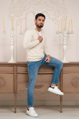 Woolen World Regular Fit Dik Yaka İnce Baharlık Triko Hırka Krem