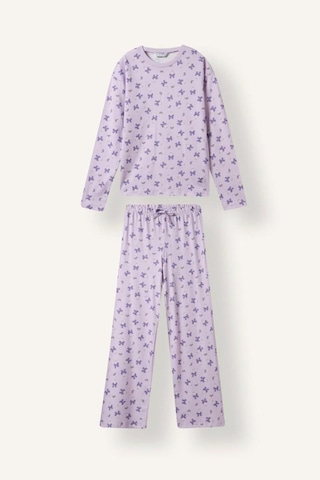 Defacto Uzun Kollu Üst Elastik Bel Alt Kelebek Desenli 2li Pijama Takımı Kız Çocuk I6090a826wnpr143 Mor-pr143