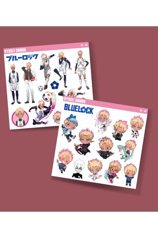 Ryusei Shidou-bluelock- Anime Futbol Telefon Sticker Seti Blue Lock Parlak Kağıt 2 Li Pembe