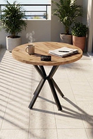 Bahçe Masası Ahşap Balkon Teras Cafe 90 Çap Yuvarlak Mutfak Yemek Masası 9825 Atlantik Çam Sadece Masa Çok Renkli