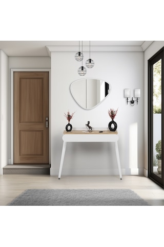 Flora Aisa Meşe 90x32 Cm Dresuar / Aynalı Dresuar / Çekmecelidresuar /antre Dresuar Beyaz - Meşe