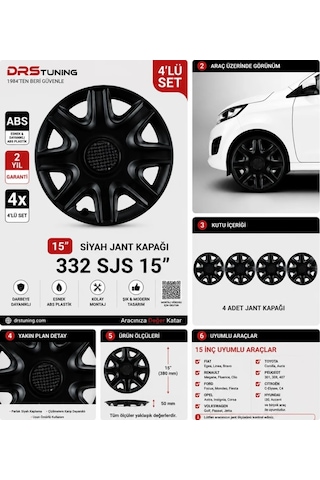 Alfa Romeo Uyumlu 15 Inc Kırılmaz Parlak Siyah Jant Kapağı 1 Takım 4 Adet No:332