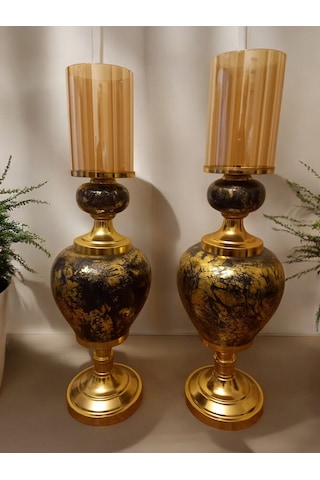 2'li Set Uzun Şamdan Mumluk - Gold Gold