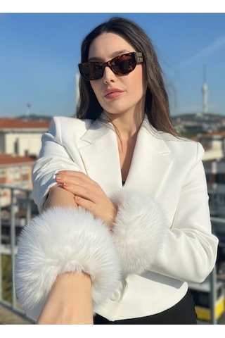 Mollycrush Kadın Beyaz Kürk Kol Manşeti Kışlık Trend Aksesuar Beyaz