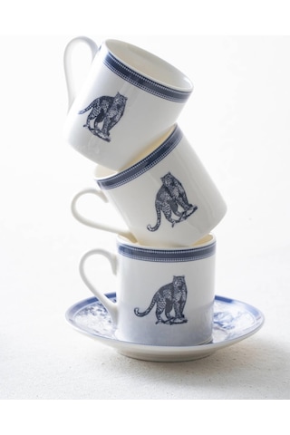 Acar Home Pars 6 Kişilik Kahve Fincanı Takımı - 90 Ml Beyaz - Lacivert