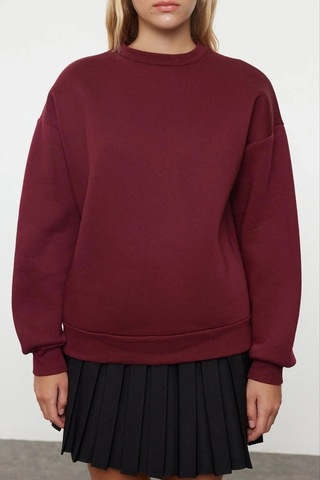Kazax 3 İplik Şardonlu Bisiklet Yaka Sweatshirt Bordo Bordo