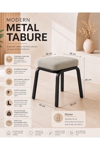 Metal Tabure - 4 Adet Siyah Açık Kahverengi