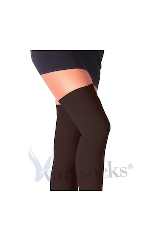 Orta Basınç Diz Üstü Burnu Açık Siyah Varis Çorabı Diz Üstü Çorap