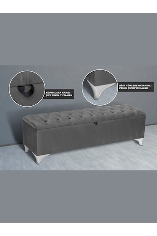 Vetra Sandıklı Bench Puf, Beyaz Gri