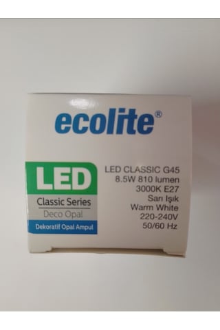 Ecolite 5'li Paket G45 8,5w E27 Top Ampul Gün Işığı Sarı