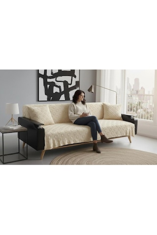 Jakarlı Koltuk Örtüsü 170x220 Cm/ Kaymaz, Şık, Dayanıklı Bej Jakarlı Koltuk Örtüsü 170x220 Cm/ Kaymaz, Şık, Dayanıklı Bej